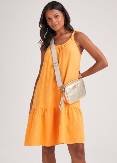 Orange Double Cloth Mini Dress