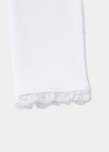 Girls White Lace Trim T-Shirt (7-15yrs)