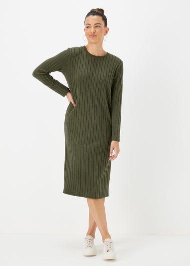 Khaki Ribbed Midi Dress