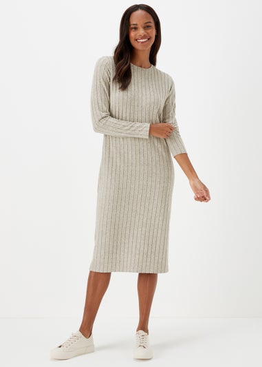 Oatmeal Ribbed Midi Dress