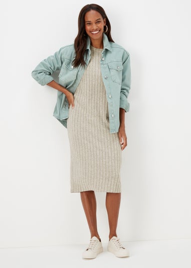 Oatmeal Ribbed Midi Dress