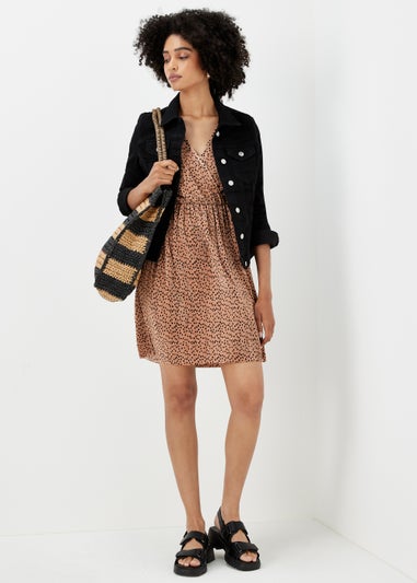 Beige Spot Plisse Mini Dress