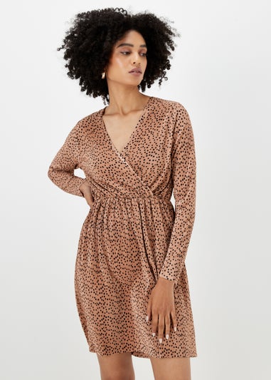 Beige Spot Plisse Mini Dress