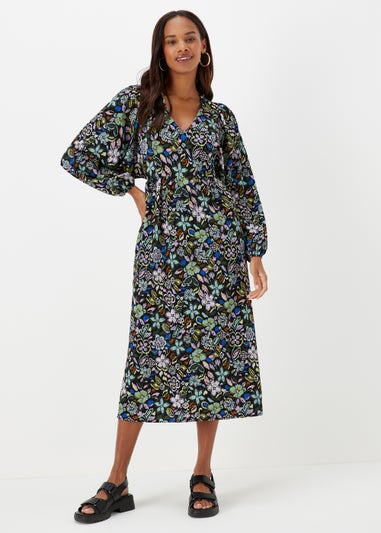 Green Paisley Print Crinkle Midi Dress