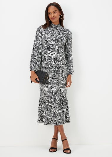 Black Spot Print Midi Dress