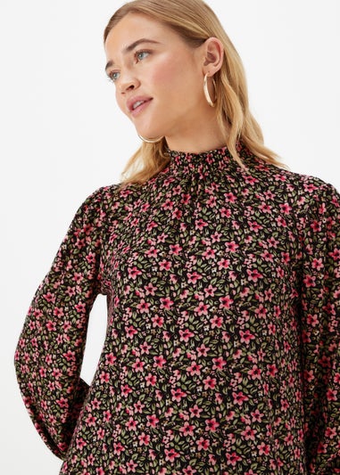 Black Ditsy Floral Print Mini Dress