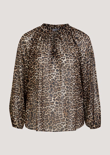 Papaya Curve Brown Animal Print Chiffon Boho Blouse