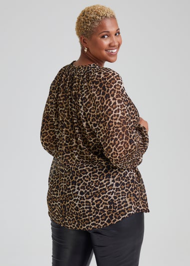 Papaya Curve Brown Animal Print Chiffon Boho Blouse