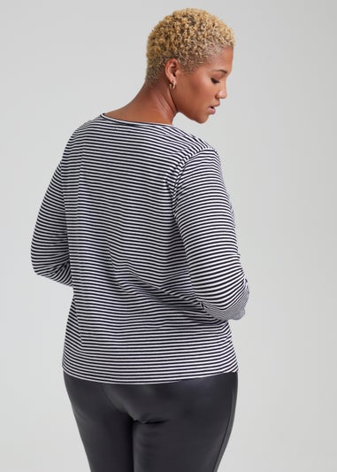 Papaya Curve Black & White Stripe Scoop Neck Top