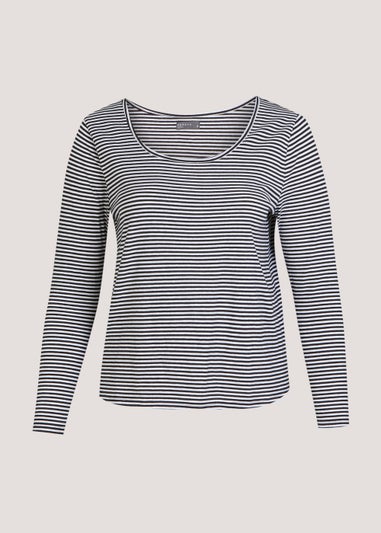 Papaya Curve Black & White Stripe Scoop Neck Top