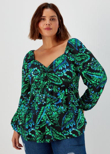 Papaya Curve Multicoloured Print Sweetheart Long Sleeve Top