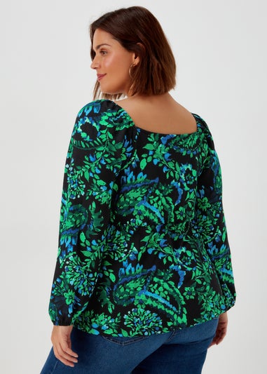 Papaya Curve Multicoloured Print Sweetheart Long Sleeve Top