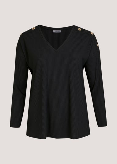Papaya Curve Black Button Jersey Long Sleeve Top
