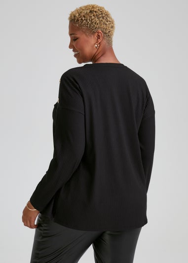 Papaya Curve Black Button Jersey Long Sleeve Top