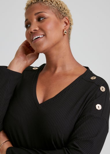 Papaya Curve Black Button Jersey Long Sleeve Top