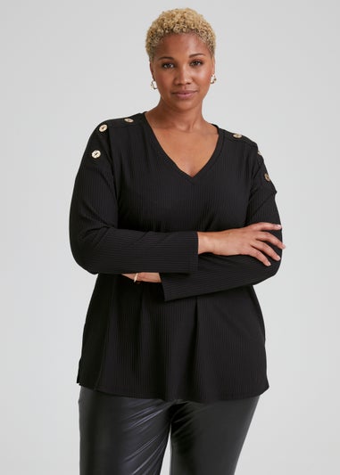 Papaya Curve Black Button Jersey Long Sleeve Top