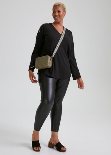 Papaya Curve Black Button Jersey Long Sleeve Top