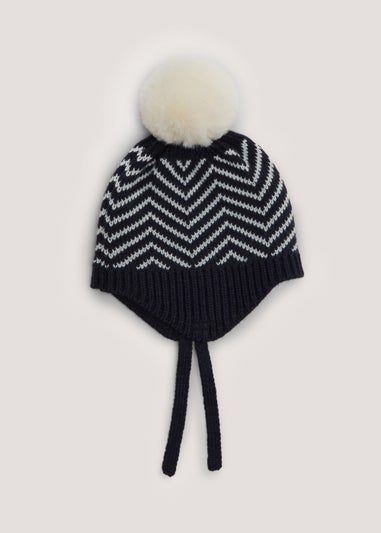 Navy Diagonal Knit Baby Trapper Hat (Newborn-2yrs)