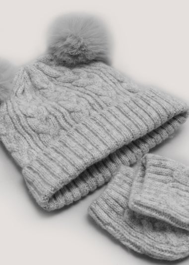 2 Piece Grey Beanie Hat & Mittens Baby Set (Newborn-2yrs)