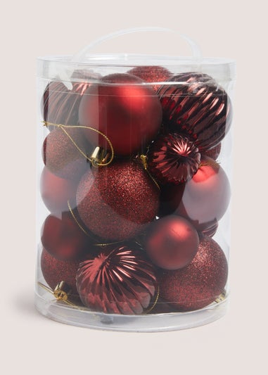 20 Pack Dark Red Christmas Baubles