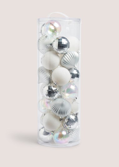 30 Pack Silver Christmas Baubles