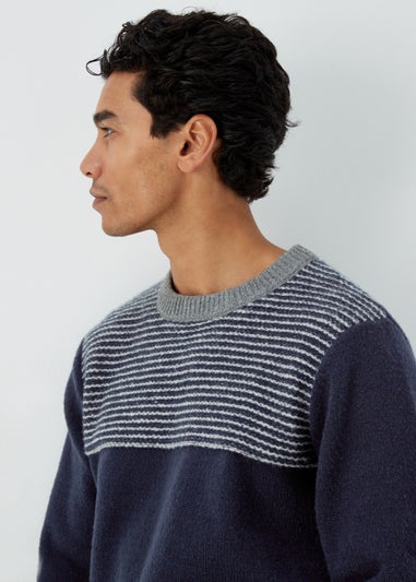 Navy Chest Block Textured Jumper