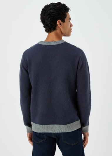 Navy Chest Block Textured Jumper