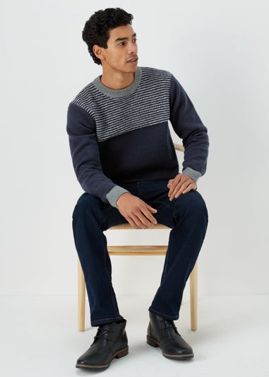 Navy Chest Block Textured Jumper
