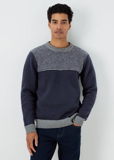 Navy Chest Block Textured Jumper