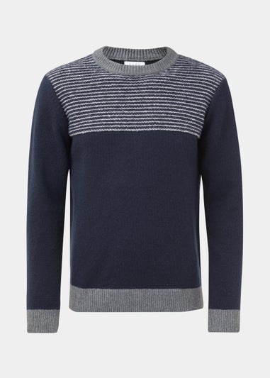 Navy Chest Block Textured Jumper