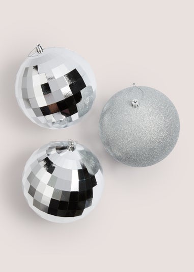 3 Piece Giant Silver Christmas Baubles