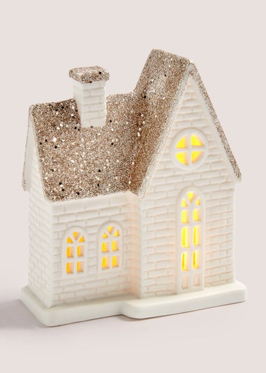 Glitter Roof LED Ceramic House (12.5cm x 6.5cm x 15cm)