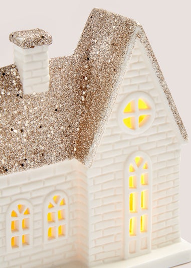 Glitter Roof LED Ceramic House (12.5cm x 6.5cm x 15cm)