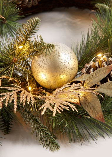 Gold LED Bauble Wreath (56cm x 56cm x 15cm)