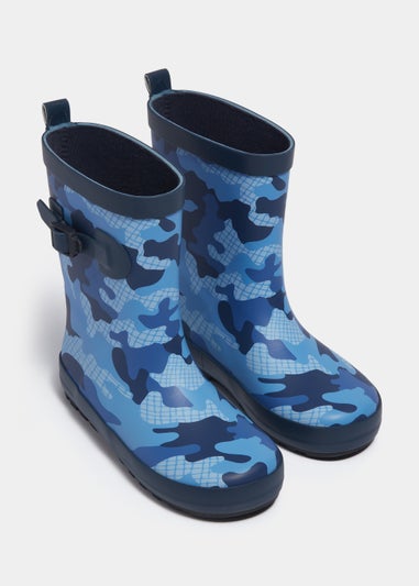 Boys Blue Camo Rubber Wellies (Younger 10-Older 6)