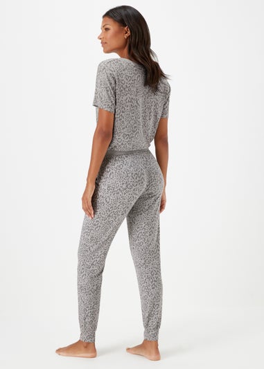 Grey Marl Animal Print Pyjama Bottoms