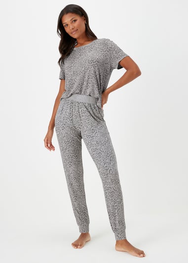 Grey Marl Animal Print Pyjama Bottoms