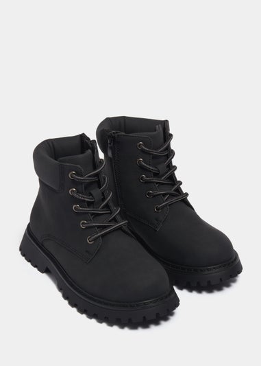 Boys Black Lace Up Hiker Boots (Younger 10-Older 6)