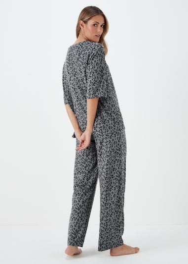 Grey Marl Animal Print Pyjama Set