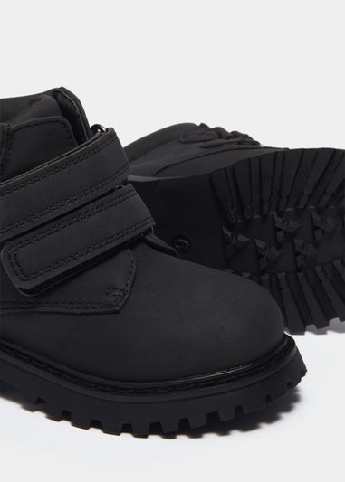 Boys Black Double Strap Hiker Boots (Younger 4-12)