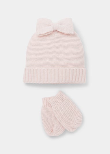 Baby 2 Piece Bow Beanie Hat & Mittens Set (Newborn-2yrs)