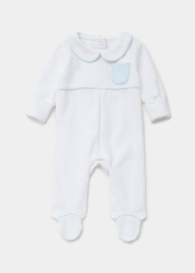 Baby Blue Smart Velour Sleepsuit (Tiny Baby-12mths)