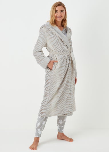 Cream Textured Hooded Dressing Gown