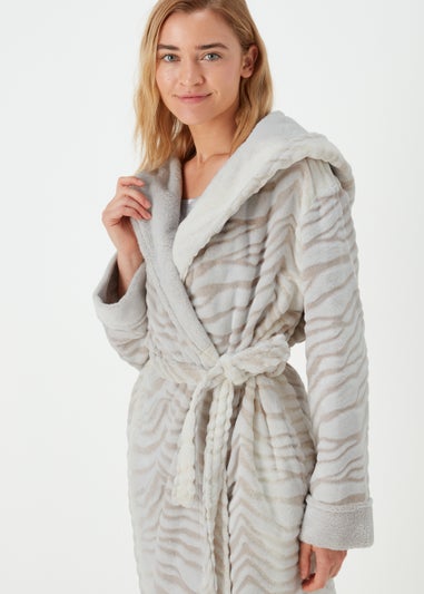 Cream Textured Hooded Dressing Gown