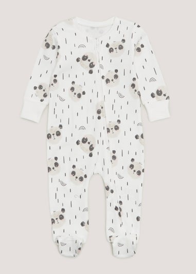 Baby Cream Panda Print Zip Up Sleepsuit (Newborn-18mths)