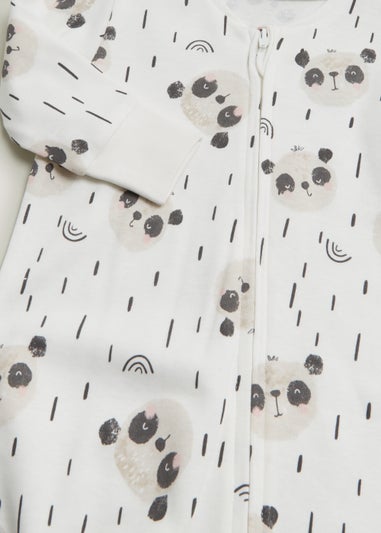 Baby Cream Panda Print Zip Up Sleepsuit (Newborn-18mths)