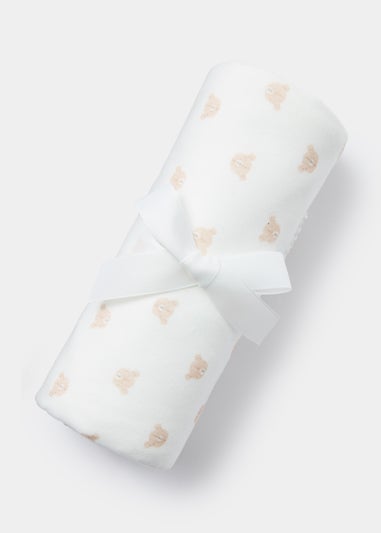 Cream Bear Print Baby Blanket