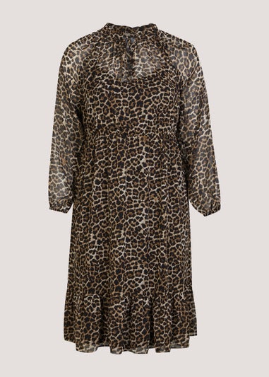 Papaya Curve Brown Animal Print Chiffon Midi Dress