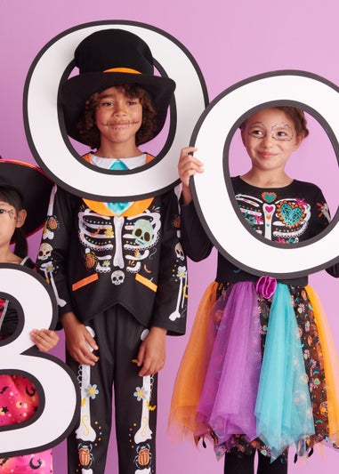 Kids Multicoloured Day Of The Dead Fancy Dress Costume (12mths-11yrs)