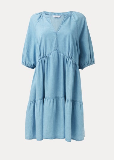 Light Wash Puff Sleeve Dress